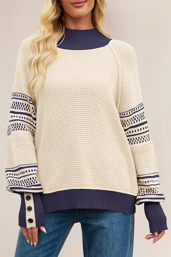 Stylish Color-blocked Loose Long-sleeved Knit Sweater