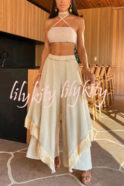 Sexy Lace-Up Bandeau Top and Irregular Tassel Pants Set