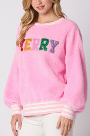 Christmas Lettered Rhinestone Long-sleeved Crew Neck Sweatshirt