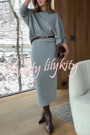 Soft and Warm Cashmere Ribbed Knit Sleeveless Midi Sweater Dress