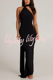 Sexy Backless Pleated Slim Solid Color Sleeveless Elegant Maxi Dress