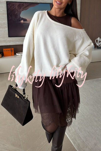 Upper East Chic Knit Wide Neck Long Sleeve Relaxed Sweater