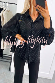 Fashionable Polka Dot Lantern Sleeve Loose Shirt