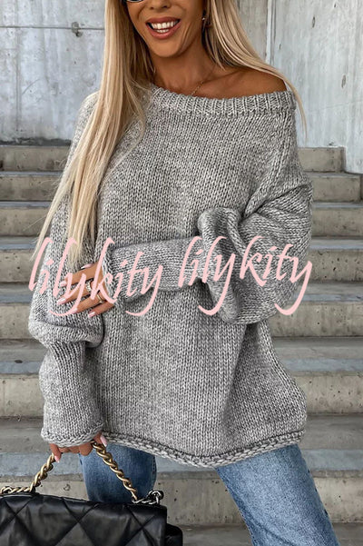 Casual Street Atmosphere Knit Wide Neck Loose Sweater