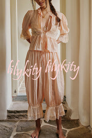 Pastoral Style Elastic Waist Lace Hem Bloomer Pants