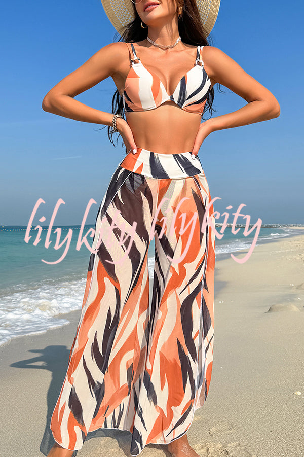 Unique Printed Loose High Waist Split Beach Pants