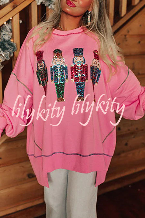 Adorable Nutcracker March Sequin Pullover Sweatshirt