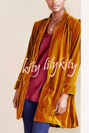 Solid Color Velvet Long-sleeved Loose Mid-length Coat