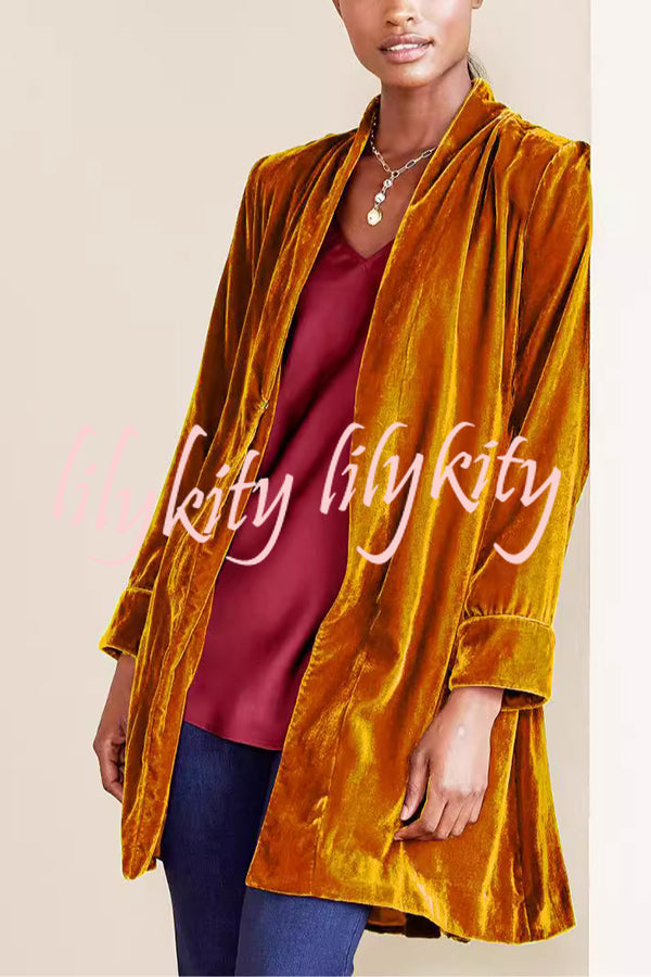 Solid Color Velvet Long-sleeved Loose Mid-length Coat
