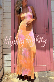 Summer Adventures Tie-dye Print Back Lace-up Stretch Maxi Dress