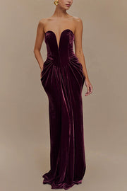 Paige Velvet Off Shoulder Side Pleated Hip Drape Maxi Dress