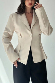 Solid Color Lapel Long Sleeve Fitted Waist Elegant Blazer