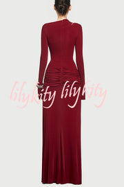 Stylish Long-sleeved Slim-fit Pleated Elegant Maxi Dress