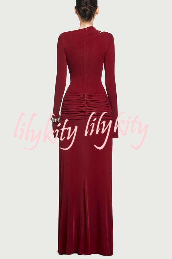 Stylish Long-sleeved Slim-fit Pleated Elegant Maxi Dress