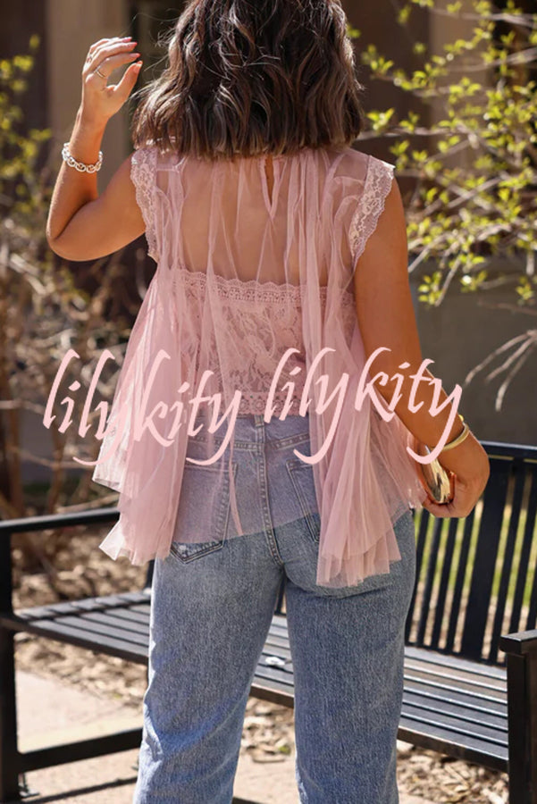 Light and Cute Tulle Lace Inner Wear High Neck Cape Top