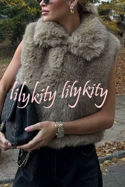 Stylish Collared Sleeveless Short Faux Fur Vest