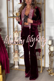 Cheer Tonight Velvet Glitter Trim High Rise Stretch Fiare Pants