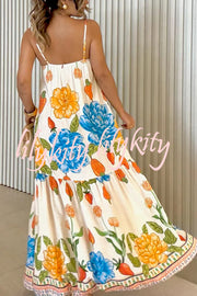 Floral Print Halter Back Loose Pocket Full Hem Maxi Dress