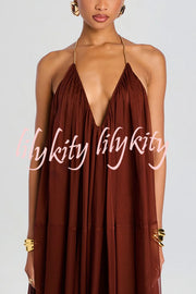 Flowing Lightweight Chiffon Chain Halter Neck Detail Backless A-line Maxi Dress