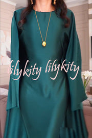 Dignified and Elegant Satin Batwing Sleeve with Waist Tie Design A-line Maxi Dress