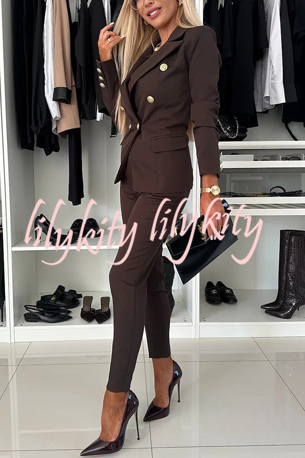 Feeling of Confidence Metal Button Long Sleeve Lapel Blazer