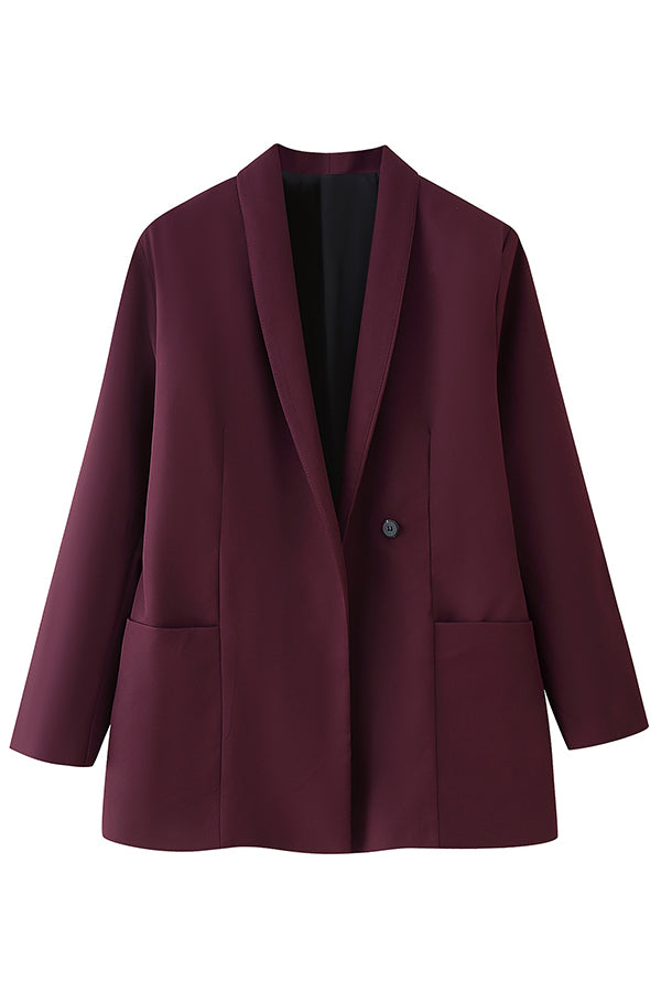 Solid Color Lapel Long Sleeve Casual Pocket Long Blazer