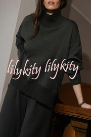 Barker High-Neck Long Sleeve Side Zipper Sweatshirt and Elastic Waist Pocketed Loose Pants Set