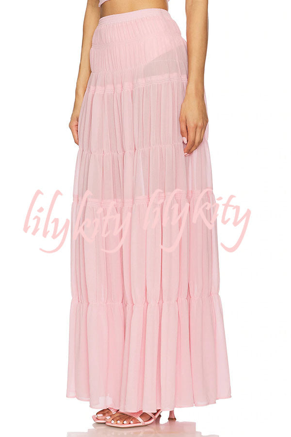 Stunning Chiffon Elastic Waist Layered A-line Maxi Skirt