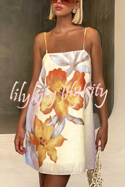 Summer Surprise Linen Blend Floral Print Slip H-line Mini Dress