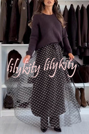 Timeless Treasures Tulle Polka Dot High Rise Elastic Waist Maxi Skirt
