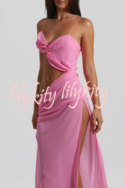 Sexy Halter Waist-baring Backless Lace-up High-slit Maxi Dress