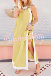 Ellie Contrast Color Sleeveless Midi Top and Elastic Waist Pocket Shorts Set