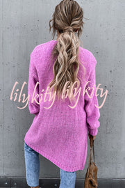 Solid Color V-neck Knitted Long-sleeved Oversized Midi Cardigan