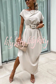 Extraordinary Cut Asymmetrical Short Sleeve  Loose Midi Dress