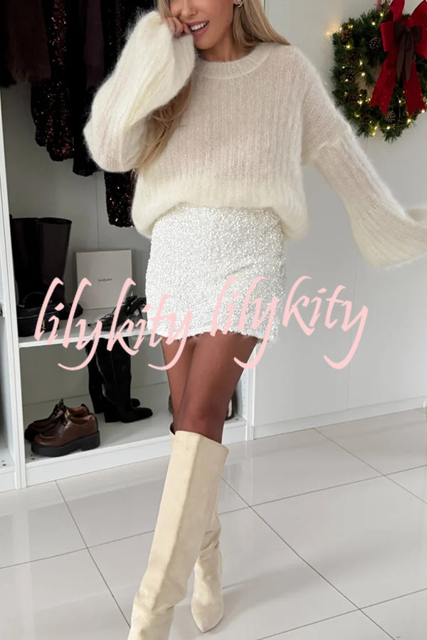 Polished Uptown Velvet Sequin High Rise Elastic Waist Mini Skirt