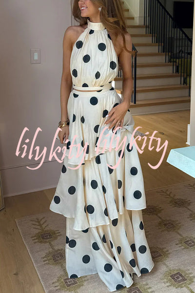 Gift To You Polka Dot Print High Rise Layered Hem Maxi Skirt