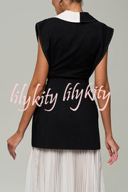 Modern Day Contrast Color Wide Sleeve Waisted Lapel Suit Vest