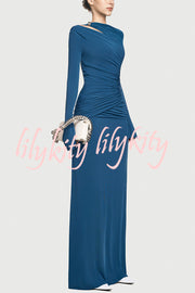 Stylish Long-sleeved Slim-fit Pleated Elegant Maxi Dress