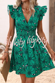 Wonderful Weekend Floral Print Ruffle Sleeve Elastic Waist Mini Dress