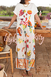 Unique Printed Elastic Waist Pocket Vacation Casual Wide Leg Pants