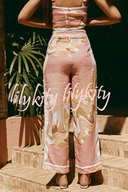 European Summer Linen Blend Ric Rac Trims High Rise Pocket Loose Pants