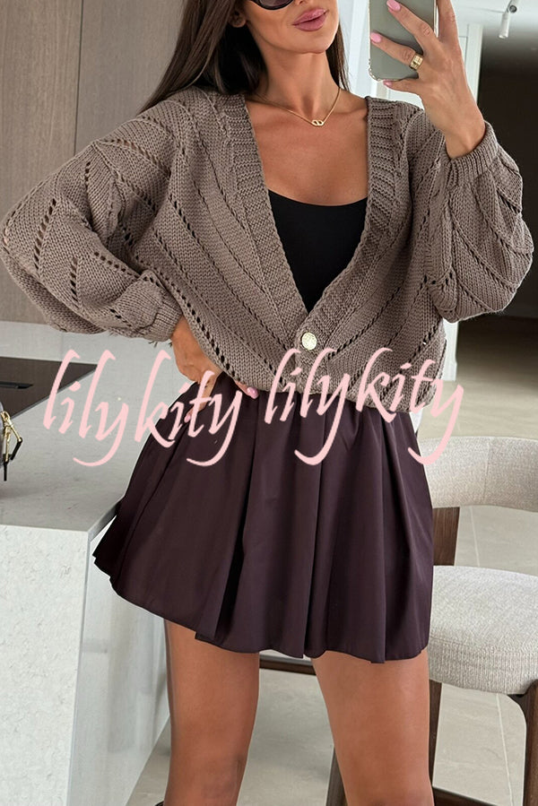 Fashion Hollow Knitted V-neck Button Loose Cardigan
