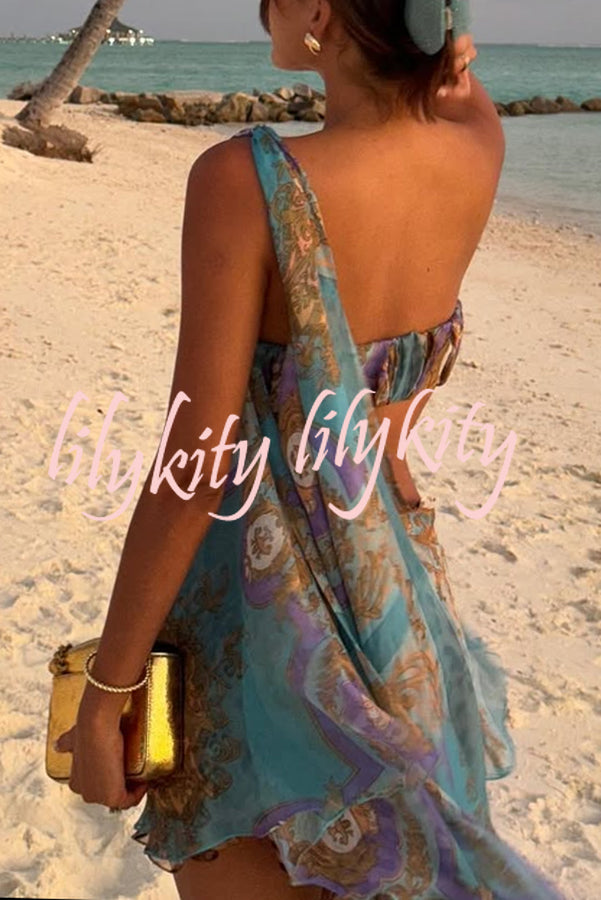 Antari Pleated Tube Top One Shoulder Tie-up Vacation Mini Dress