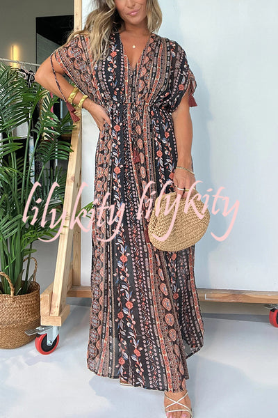 Ethnic Style Unique Print V-neck Loose Maxi Dress