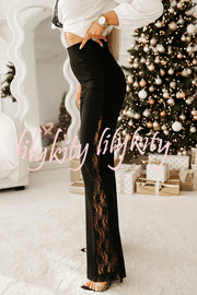 Joelie High Rise Elastic Waistband Side Lace Patchwork Flare Pants