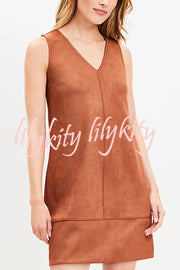 Found Your Style Faux Suede V-neck Sleeveless Shift Mini Dress