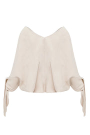 Joyful Bond Linen Blend V-neck Knotted Cuff Half Sleeve Loose Top