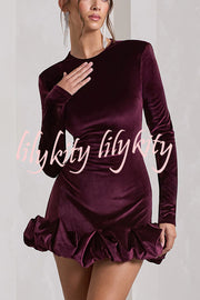 Solid Color Velvet Slim-fit Long-sleeved Mini Dress