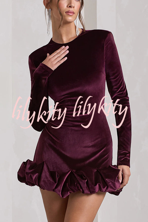 Solid Color Velvet Slim-fit Long-sleeved Mini Dress