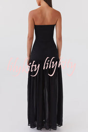 Eden Patchwork Semi-sheer Chiffon Strapless Maxi Dress